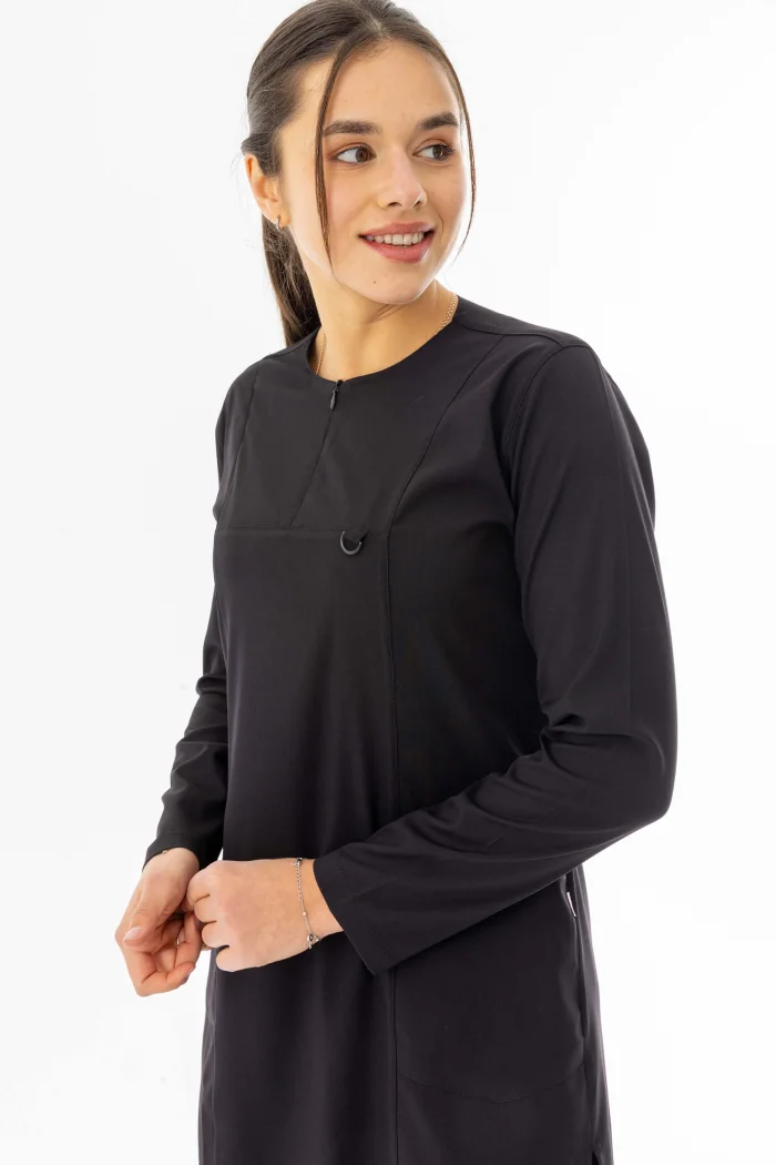 Likra Uzun Kol Doktor Hemşire Forması Alt Üst Takım Siyah (LTST20002)