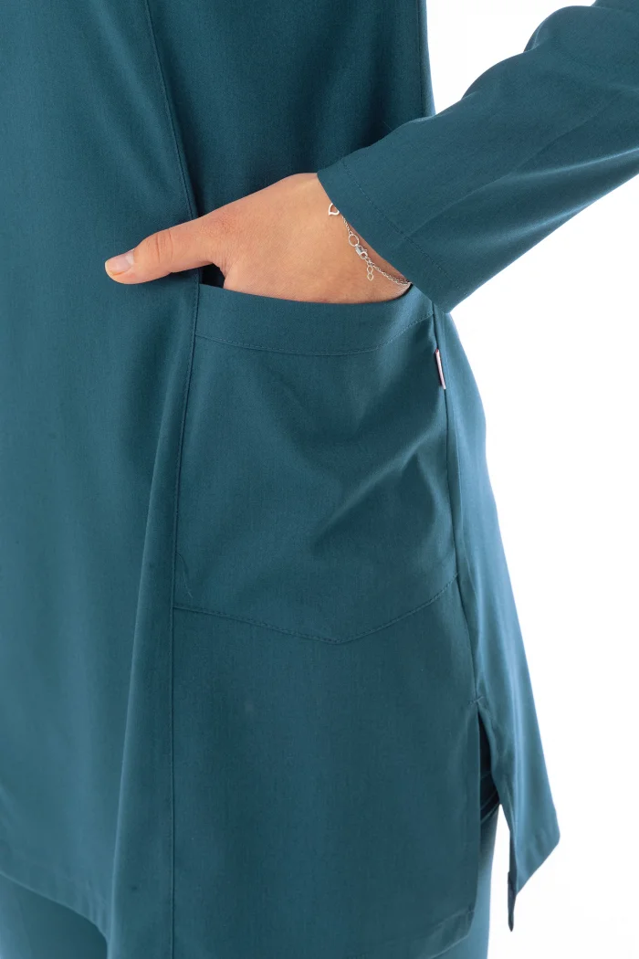 Likra Uzun Kol Doktor Hemşire Forması Alt Üst Takım Petrol Yeşili (LTST20021)