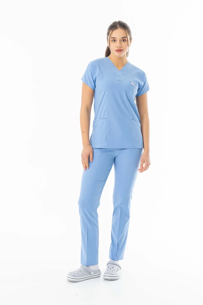 Likra Yarasa Kol Doktor Hemşire Forması Alt Üst Takım Açık Mavi (LYRS10013)
