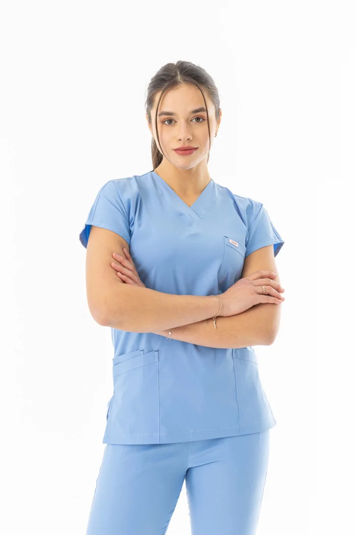 Likra Yarasa Kol Doktor Hemşire Forması Alt Üst Takım Açık Mavi (LYRS10013)