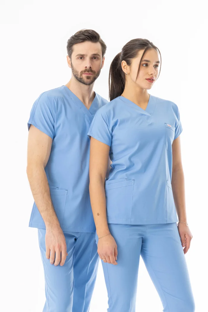 Likra Yarasa Kol Doktor Hemşire Forması Alt Üst Takım Açık Mavi (LYRS10013)