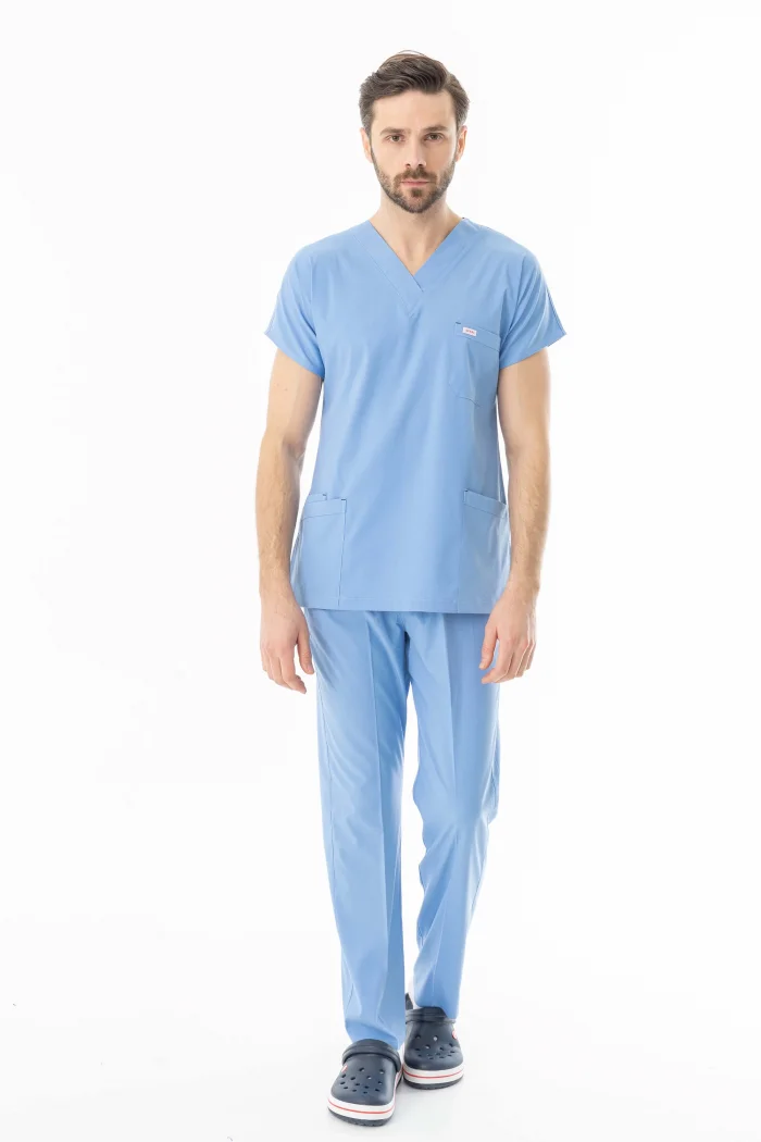 Likra Yarasa Kol Doktor Hemşire Forması Alt Üst Takım Açık Mavi (LYRS10013)