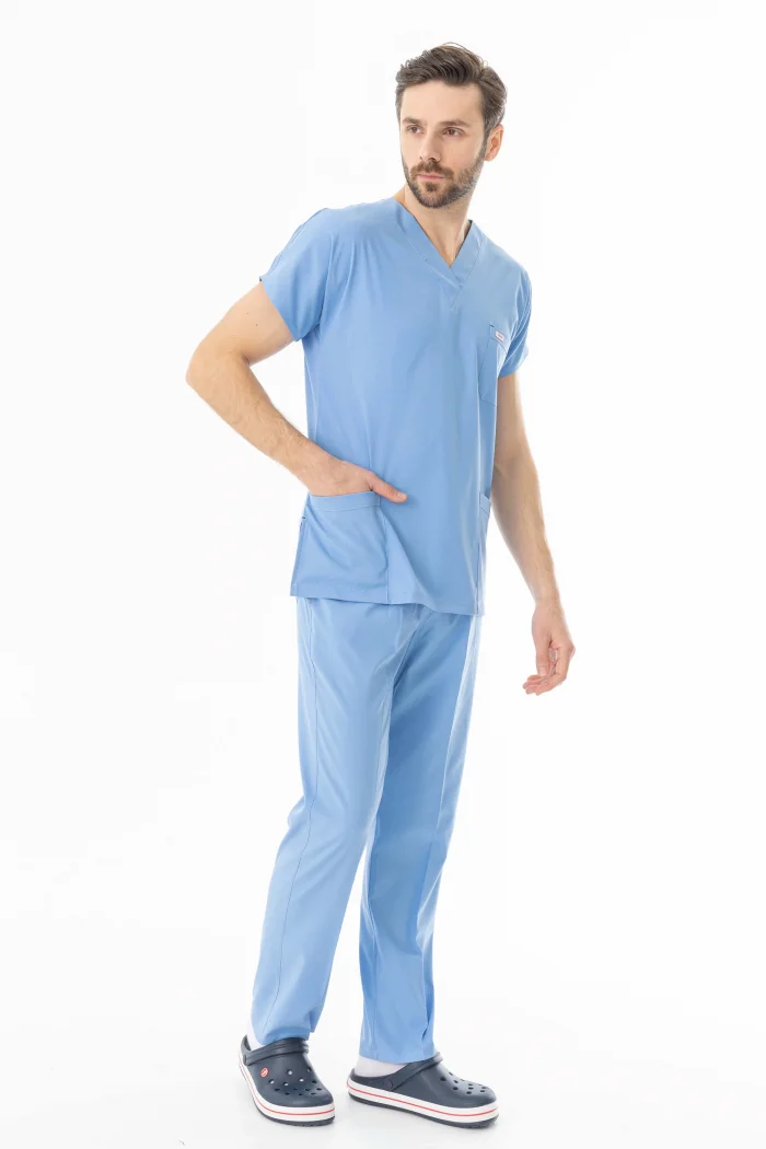 Likra Yarasa Kol Doktor Hemşire Forması Alt Üst Takım Açık Mavi (LYRS10013)
