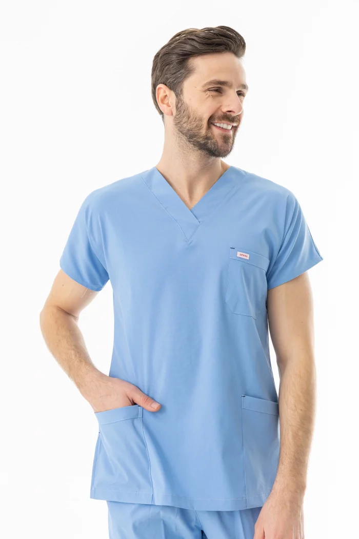 Likra Yarasa Kol Doktor Hemşire Forması Alt Üst Takım Açık Mavi (LYRS10013)