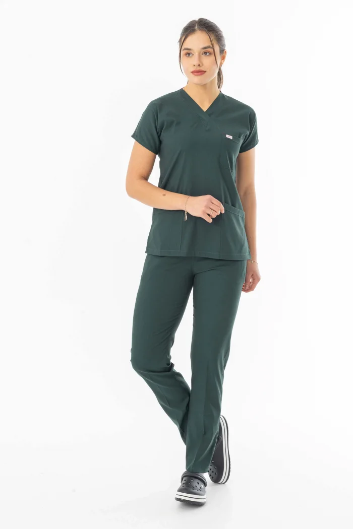 Likra Yarasa Kol Doktor Hemşire Forması Alt Üst Takım Avcı Yeşili (LYRS1004)