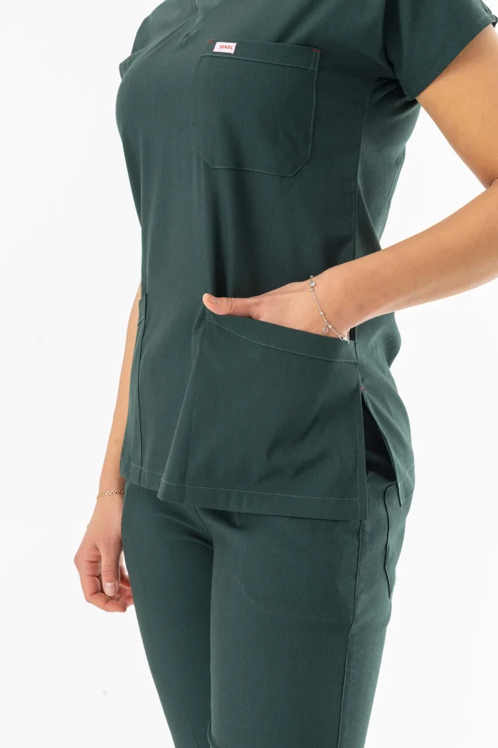 Likra Yarasa Kol Doktor Hemşire Forması Alt Üst Takım Avcı Yeşili (LYRS1004)