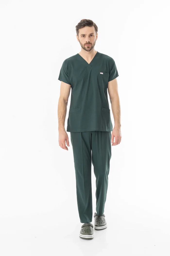 Likra Yarasa Kol Doktor Hemşire Forması Alt Üst Takım Avcı Yeşili (LYRS1004)