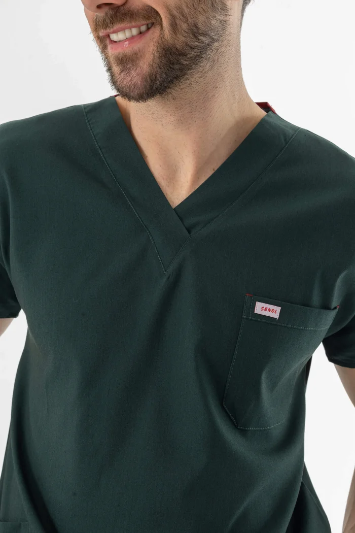 Likra Yarasa Kol Doktor Hemşire Forması Alt Üst Takım Avcı Yeşili (LYRS1004)