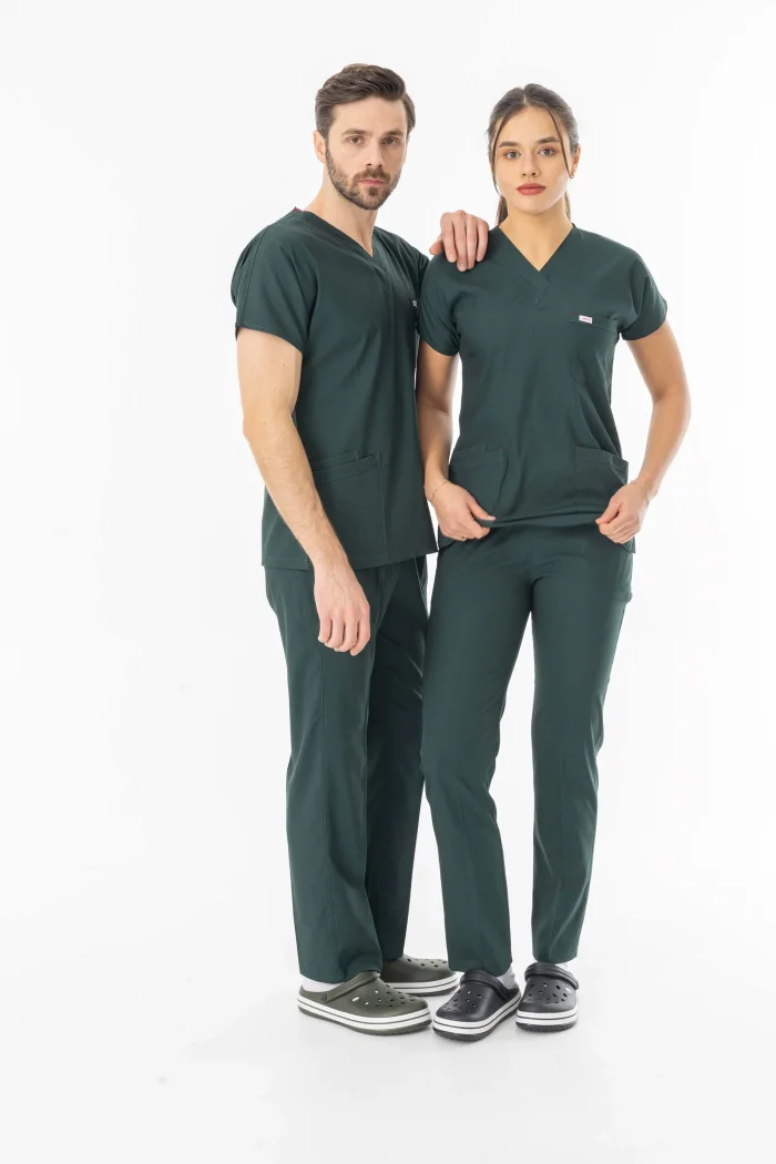 Likra Yarasa Kol Doktor Hemşire Forması Alt Üst Takım Avcı Yeşili (LYRS1004)