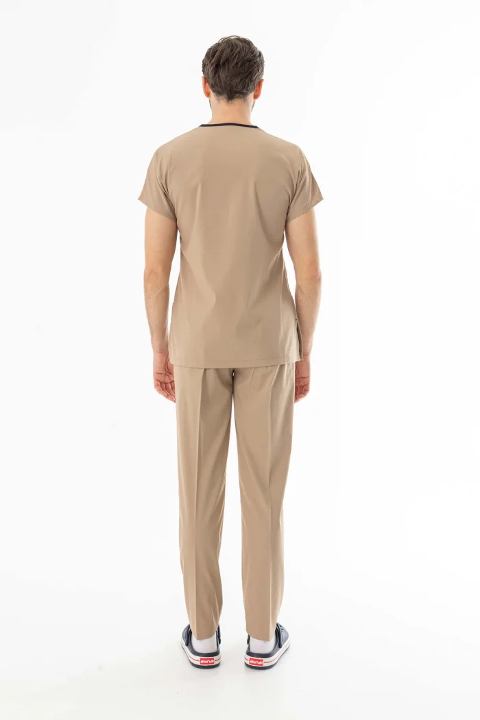 Likra Yarasa Kol Doktor Hemşire Forması Alt Üst Takım Bej (LYRS1007)