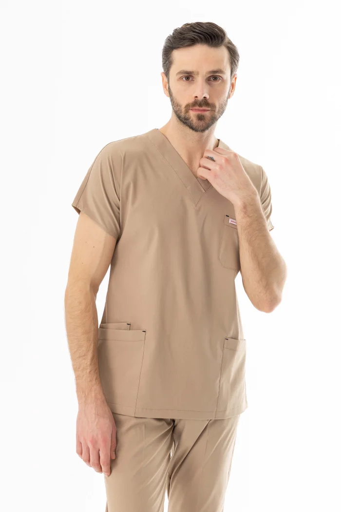 Likra Yarasa Kol Doktor Hemşire Forması Alt Üst Takım Bej (LYRS1007)