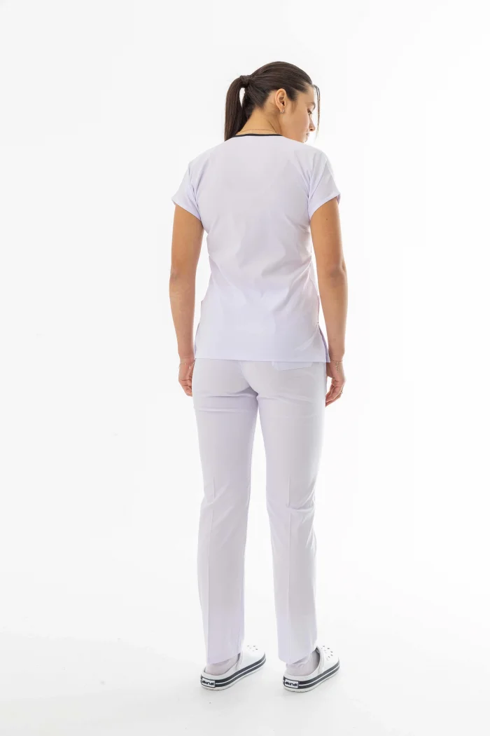 Likra Yarasa Kol Doktor Hemşire Forması Alt Üst Takım Beyaz (LYRS1014)