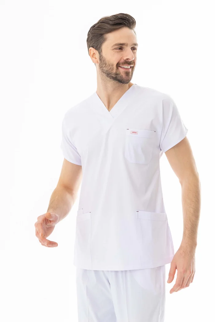 Likra Yarasa Kol Doktor Hemşire Forması Alt Üst Takım Beyaz (LYRS1014)