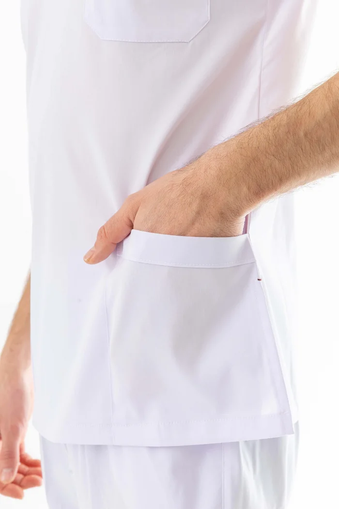 Likra Yarasa Kol Doktor Hemşire Forması Alt Üst Takım Beyaz (LYRS1014)