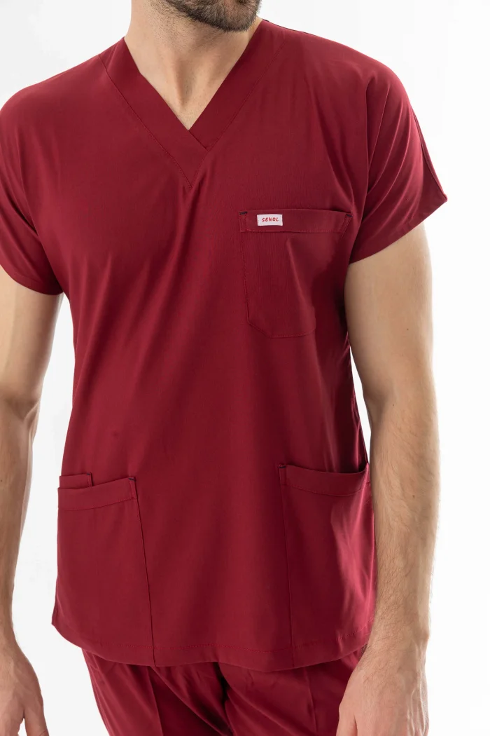 Likra Yarasa Kol Doktor Hemşire Forması Alt Üst Takım Bordo (LYRS1003)