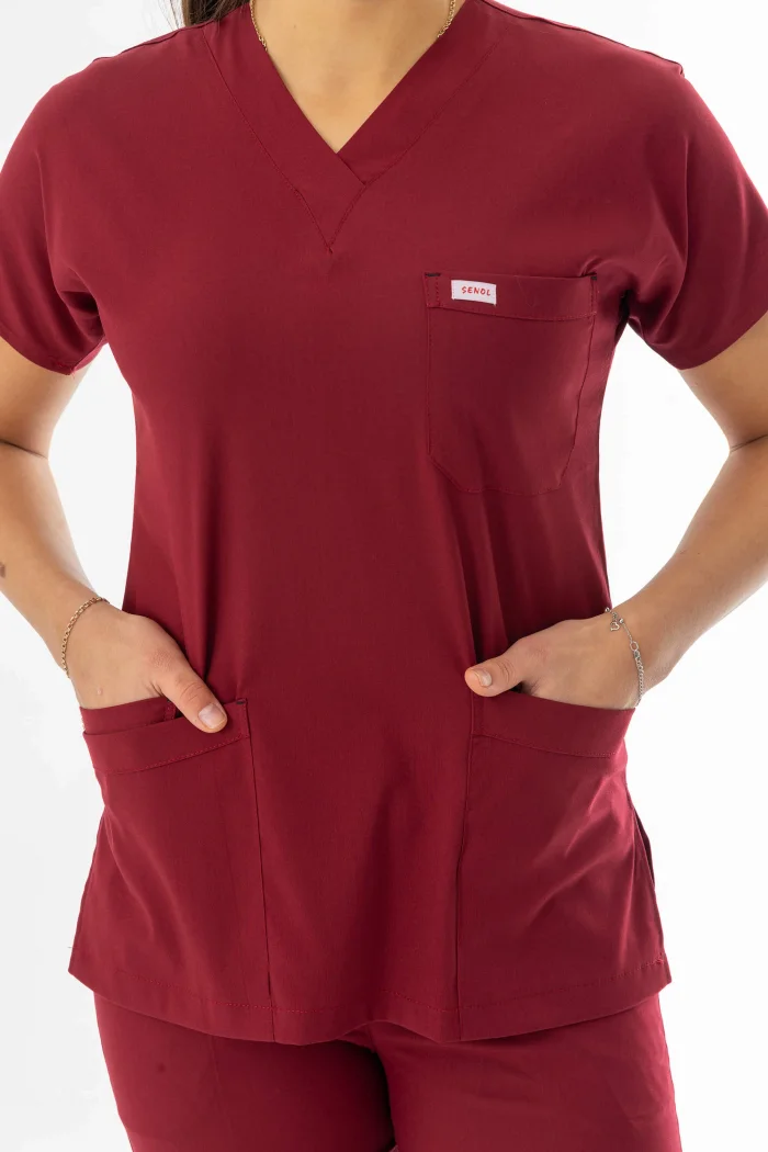 Likra Yarasa Kol Doktor Hemşire Forması Alt Üst Takım Bordo (LYRS1003)