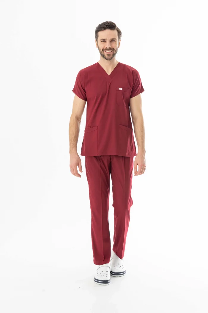Likra Yarasa Kol Doktor Hemşire Forması Alt Üst Takım Bordo (LYRS1003)