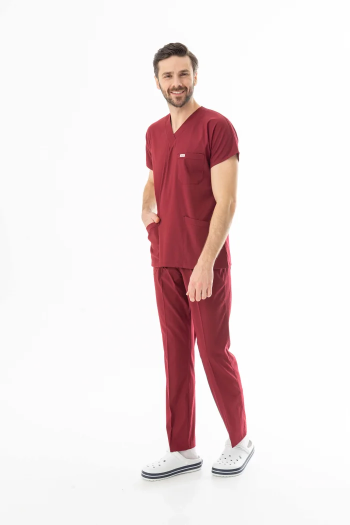 Likra Yarasa Kol Doktor Hemşire Forması Alt Üst Takım Bordo (LYRS1003)
