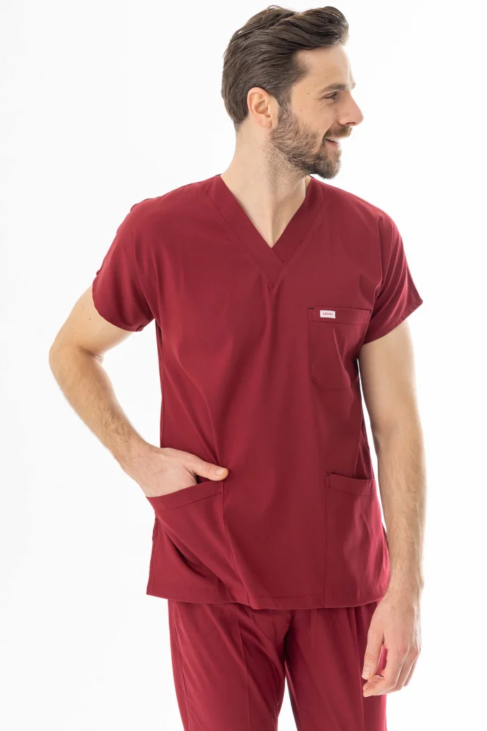 Likra Yarasa Kol Doktor Hemşire Forması Alt Üst Takım Bordo (LYRS1003)