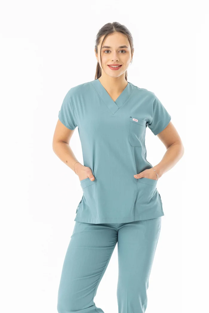 Likra Yarasa Kol Doktor Hemşire Forması Alt Üst Takım Filiz Yeşili (LYRS1023)