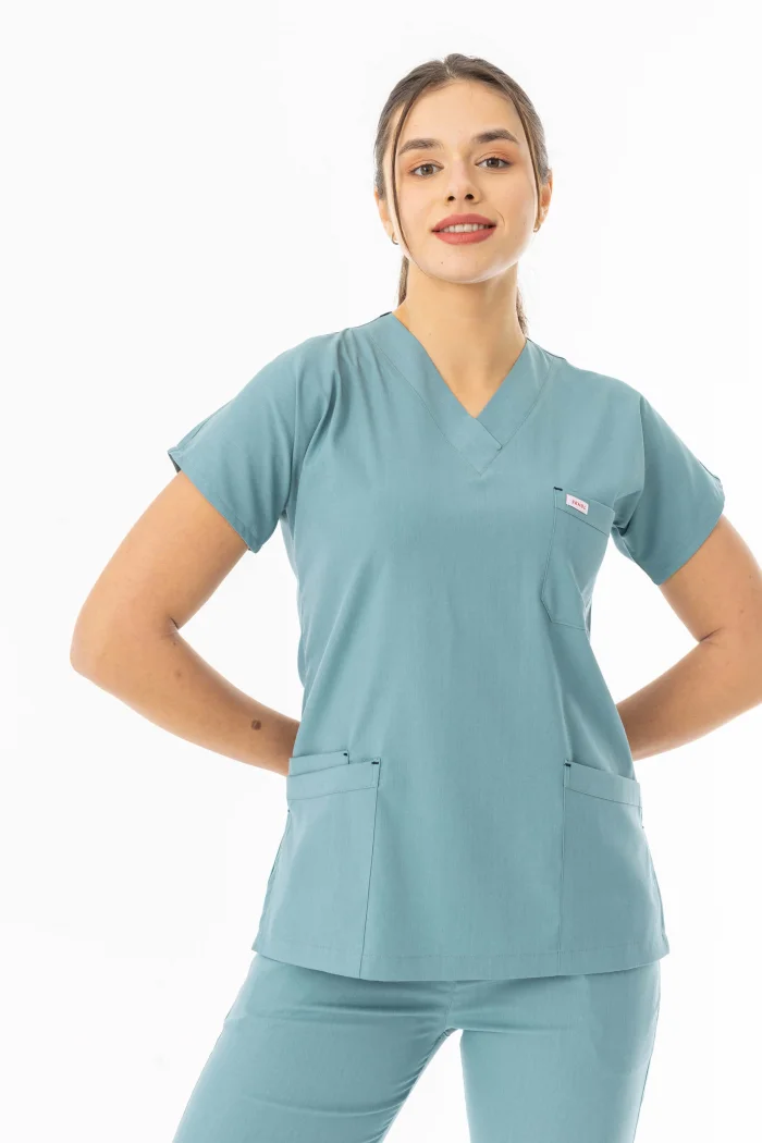 Likra Yarasa Kol Doktor Hemşire Forması Alt Üst Takım Filiz Yeşili (LYRS1023)