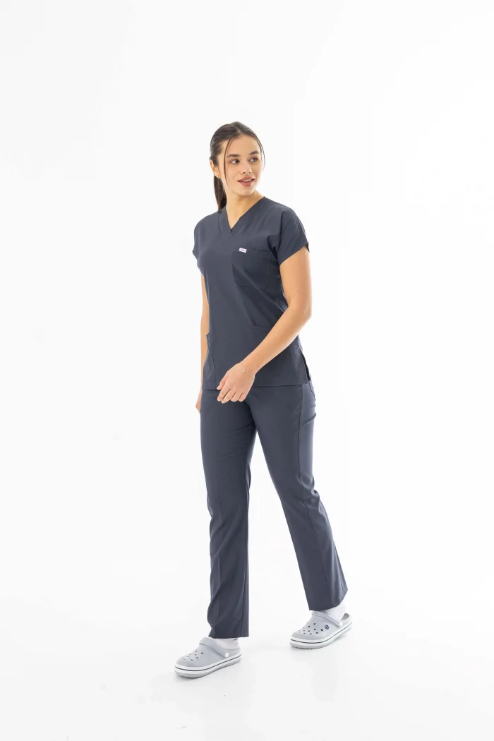 Likra Yarasa Kol Doktor Hemşire Forması Alt Üst Takım Füme Gri (LYRS1006)