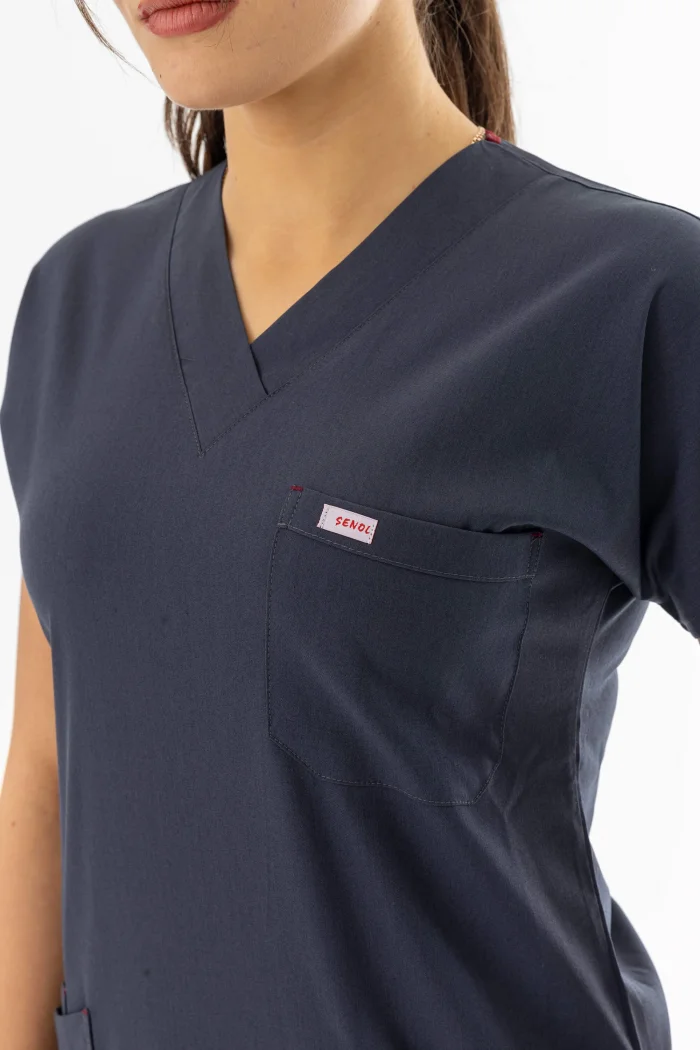 Likra Yarasa Kol Doktor Hemşire Forması Alt Üst Takım Füme Gri (LYRS1006)