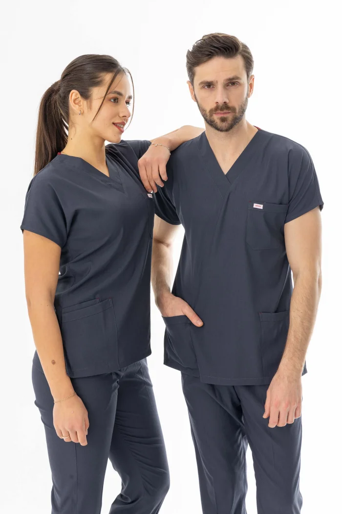 Likra Yarasa Kol Doktor Hemşire Forması Alt Üst Takım Füme Gri (LYRS1006)