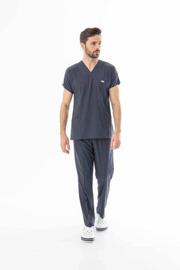 Likra Yarasa Kol Doktor Hemşire Forması Alt Üst Takım Füme Gri (LYRS1006)