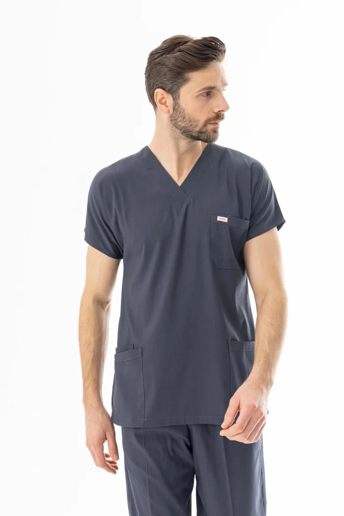 Likra Yarasa Kol Doktor Hemşire Forması Alt Üst Takım Füme Gri (LYRS1006)