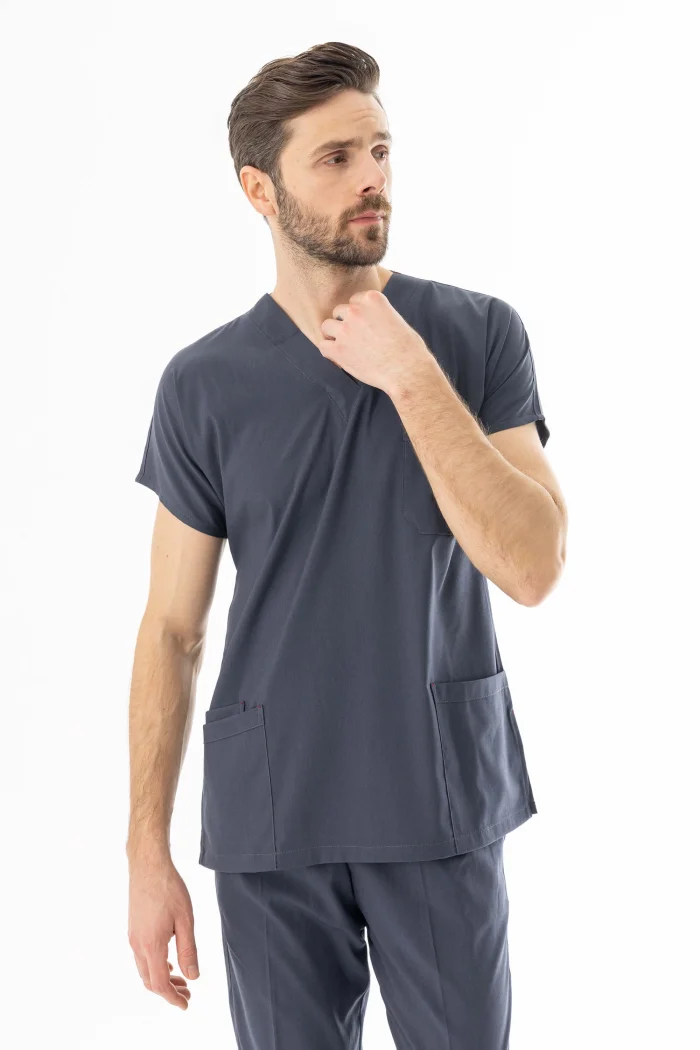 Likra Yarasa Kol Doktor Hemşire Forması Alt Üst Takım Füme Gri (LYRS1006)