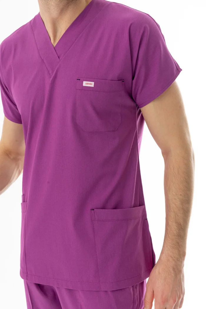 Likra Yarasa Kol Doktor Hemşire Forması Alt Üst Takım Fuşya (LYRS1021)