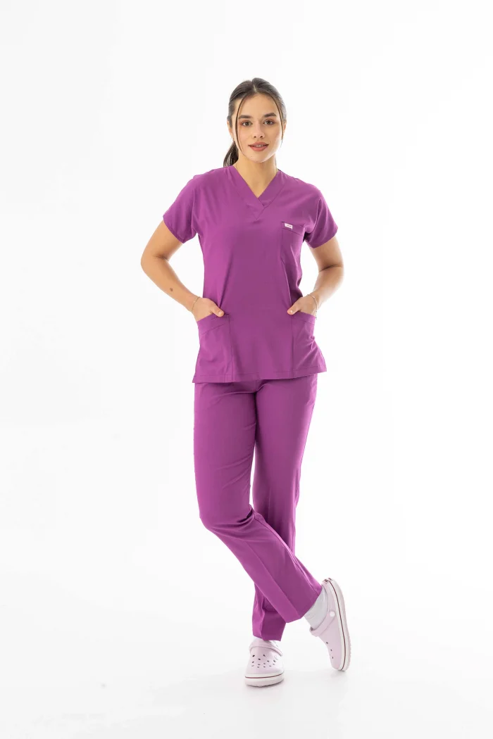 Likra Yarasa Kol Doktor Hemşire Forması Alt Üst Takım Fuşya (LYRS1021)