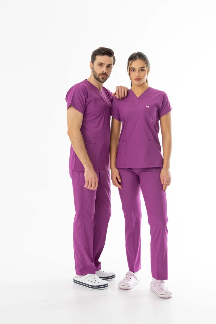 Likra Yarasa Kol Doktor Hemşire Forması Alt Üst Takım Fuşya (LYRS1021)