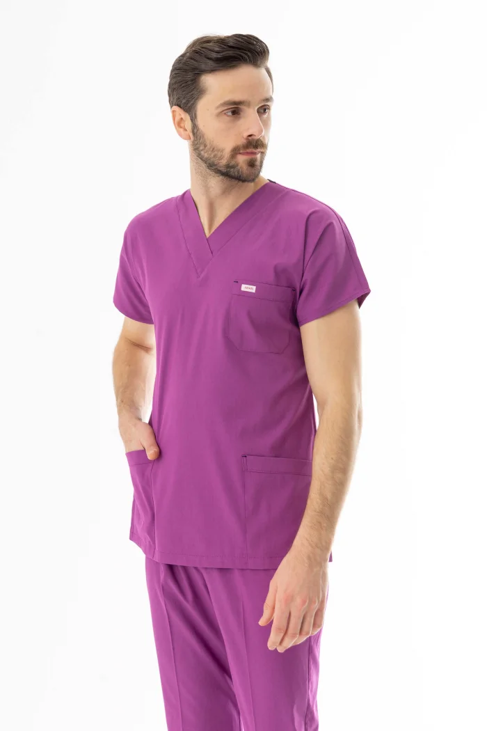 Likra Yarasa Kol Doktor Hemşire Forması Alt Üst Takım Fuşya (LYRS1021)