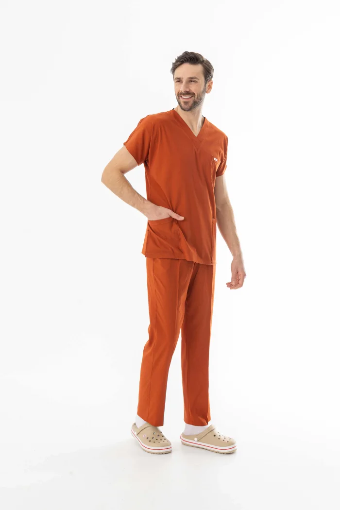 Likra Yarasa Kol Doktor Hemşire Forması Alt Üst Takım Kiremit (LYRS1005)