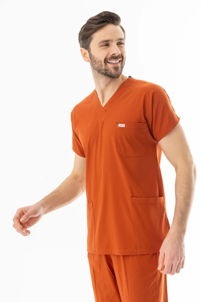 Likra Yarasa Kol Doktor Hemşire Forması Alt Üst Takım Kiremit (LYRS1005)