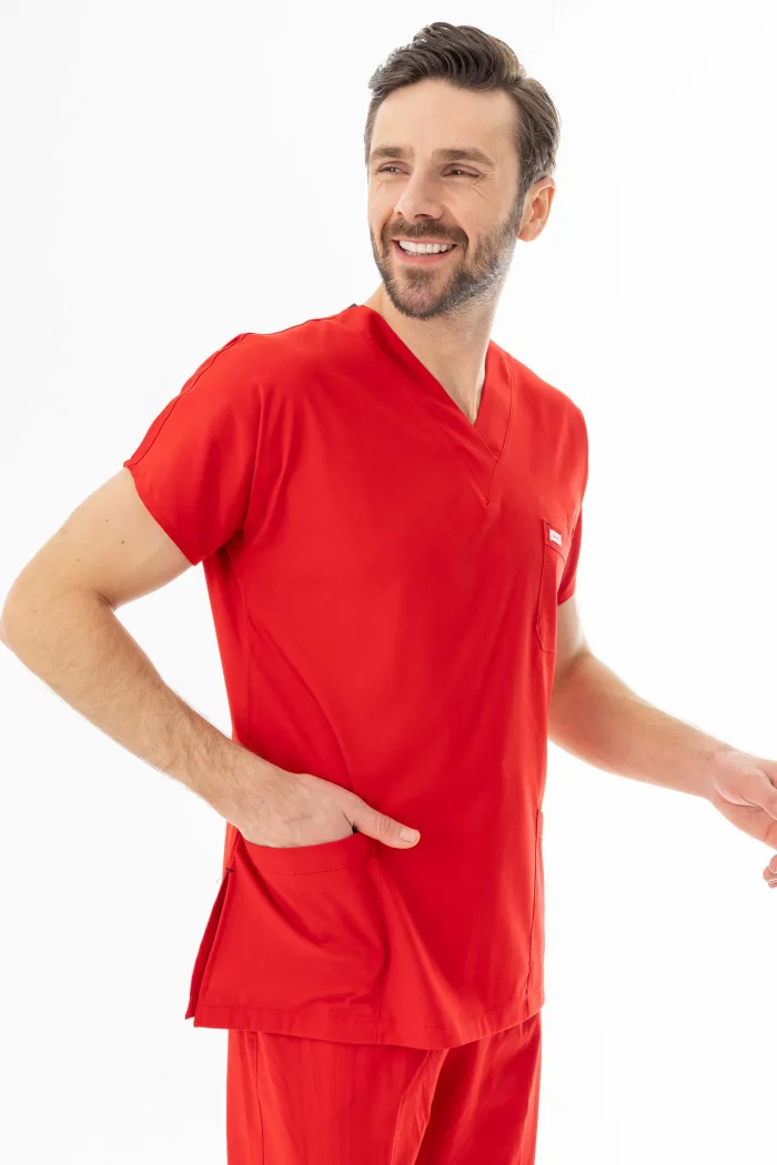 Likra Yarasa Kol Doktor Hemşire Forması Alt Üst Takım Kırmızı (LYRS1008)