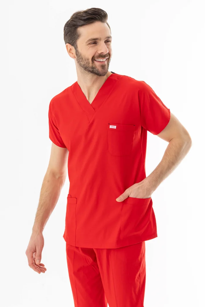 Likra Yarasa Kol Doktor Hemşire Forması Alt Üst Takım Kırmızı (LYRS1008)