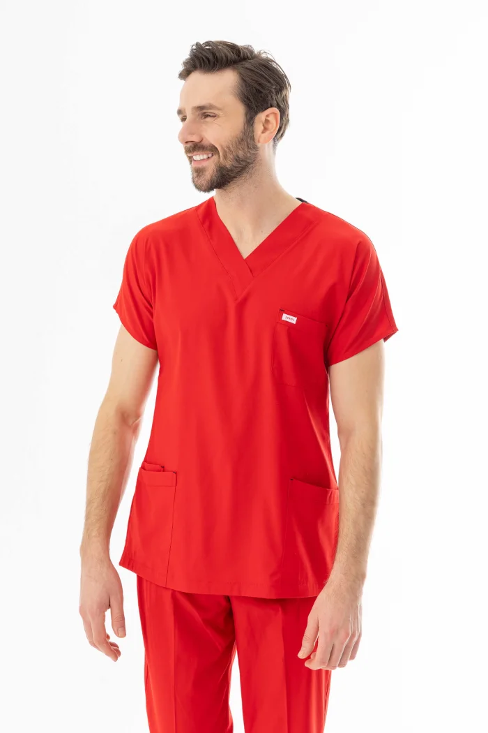 Likra Yarasa Kol Doktor Hemşire Forması Alt Üst Takım Kırmızı (LYRS1008)