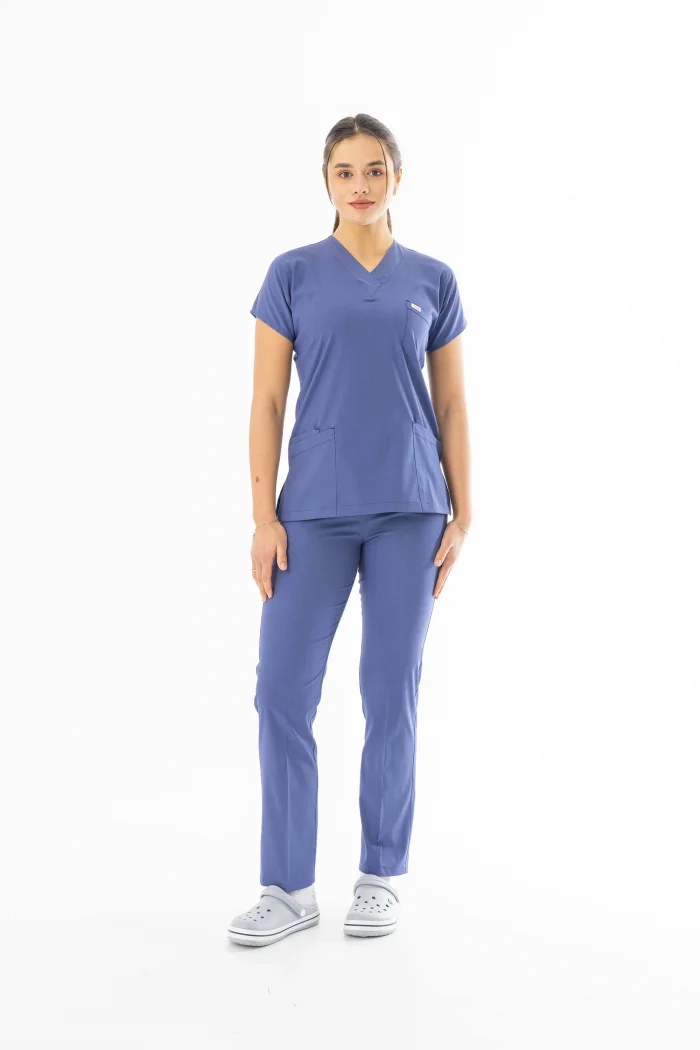 Likra Yarasa Kol Doktor Hemşire Forması Alt Üst Takım Kot Mavisi (LYRS1020)