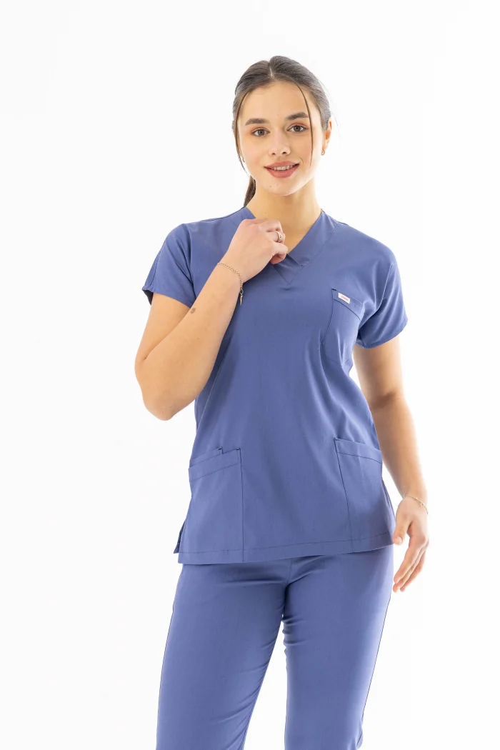 Likra Yarasa Kol Doktor Hemşire Forması Alt Üst Takım Kot Mavisi (LYRS1020)