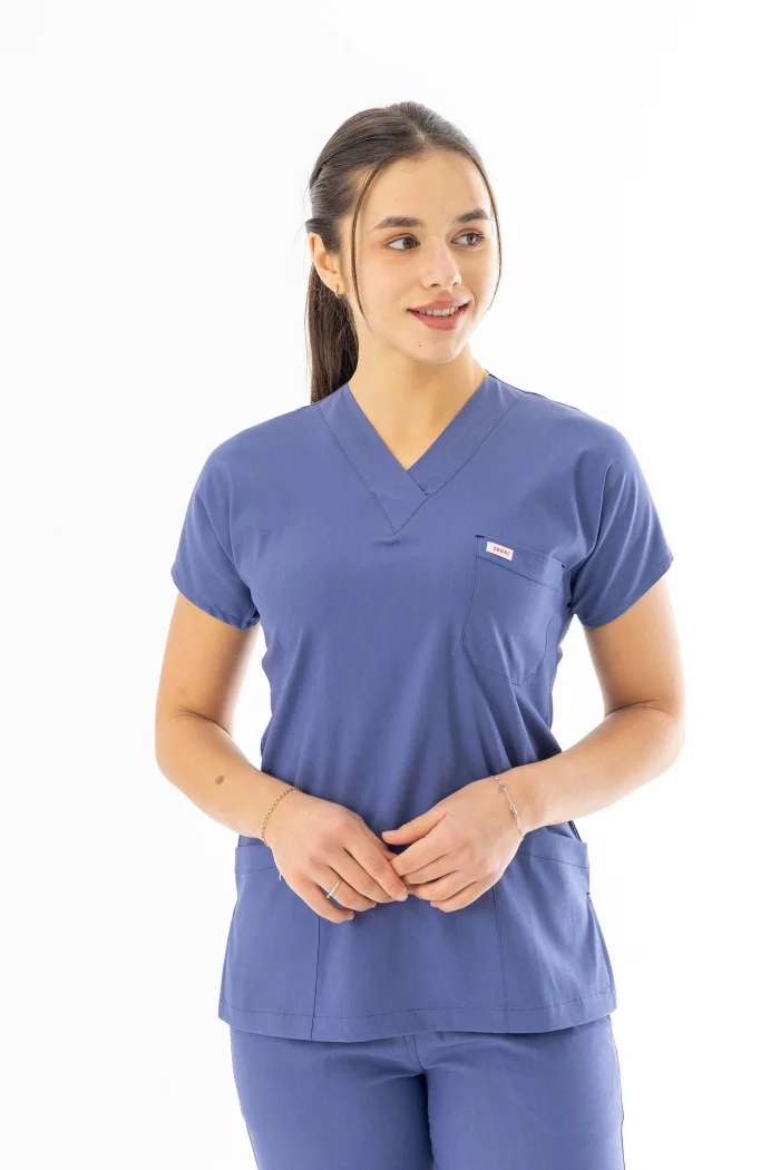 Likra Yarasa Kol Doktor Hemşire Forması Alt Üst Takım Kot Mavisi (LYRS1020)