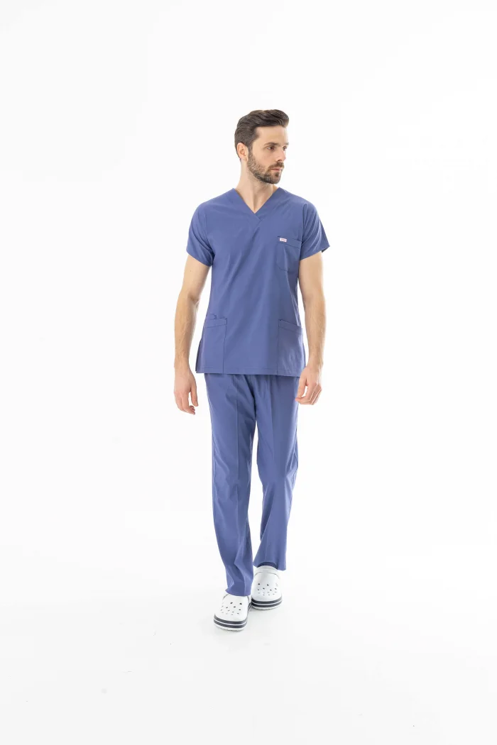 Likra Yarasa Kol Doktor Hemşire Forması Alt Üst Takım Kot Mavisi (LYRS1020)