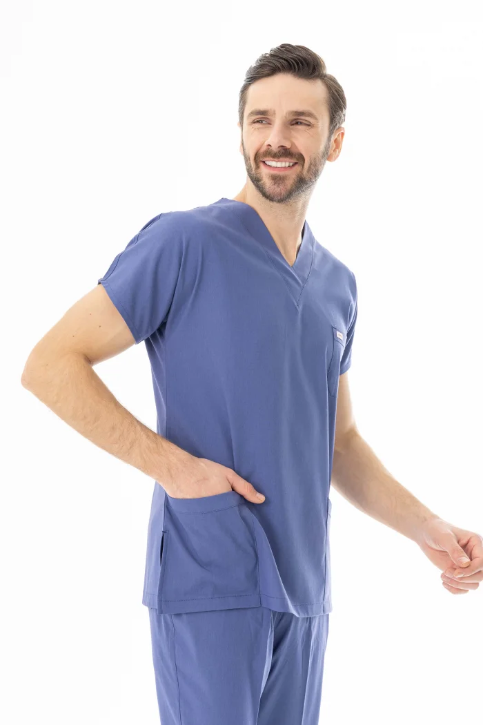 Likra Yarasa Kol Doktor Hemşire Forması Alt Üst Takım Kot Mavisi (LYRS1020)