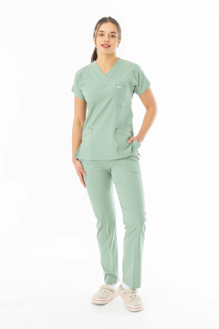 Likra Yarasa Kol Doktor Hemşire Forması Alt Üst Takım Küf Yeşili (LYRS1016)