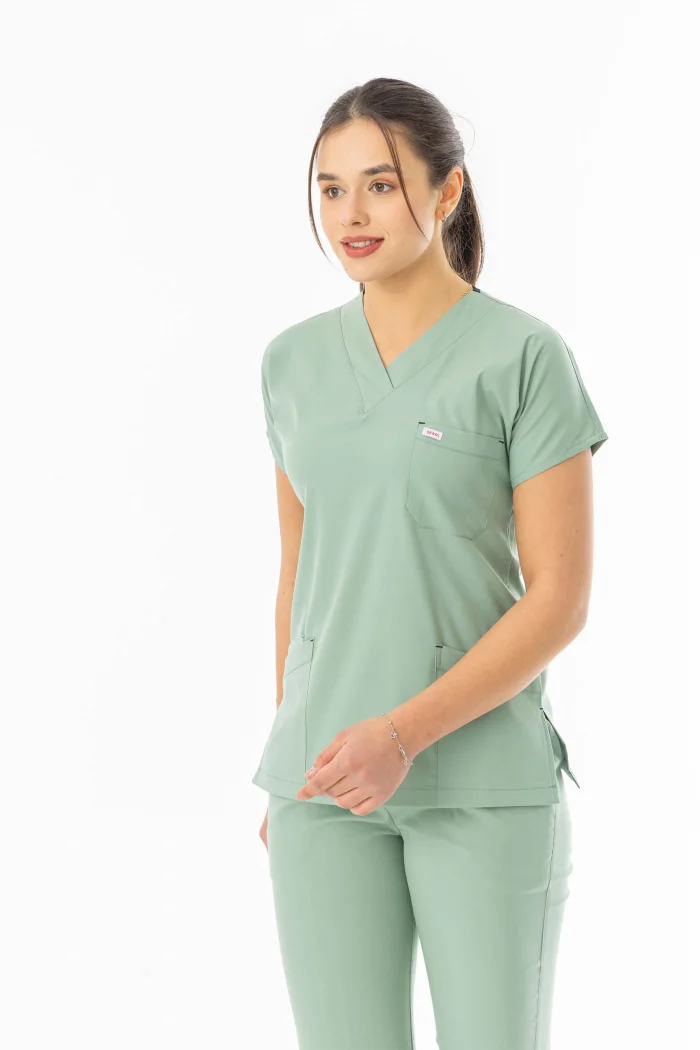 Likra Yarasa Kol Doktor Hemşire Forması Alt Üst Takım Küf Yeşili (LYRS1016)