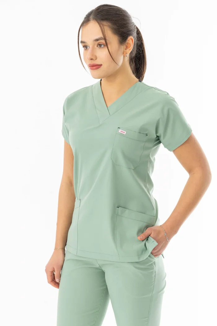 Likra Yarasa Kol Doktor Hemşire Forması Alt Üst Takım Küf Yeşili (LYRS1016)