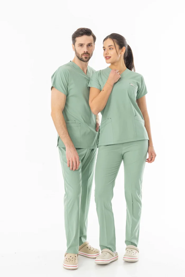 Likra Yarasa Kol Doktor Hemşire Forması Alt Üst Takım Küf Yeşili (LYRS1016)