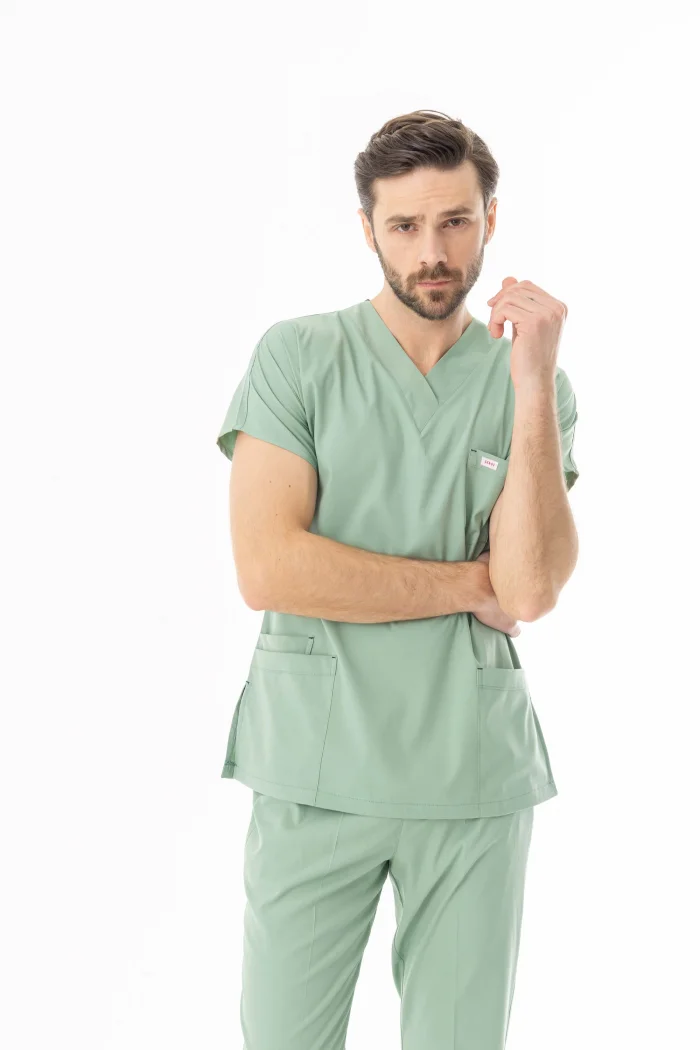 Likra Yarasa Kol Doktor Hemşire Forması Alt Üst Takım Küf Yeşili (LYRS1016)